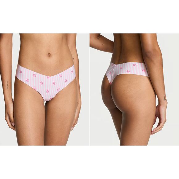 Victoria's Secret Panties Size S No-Show Thong Panty Striped Logo Smooth - Picture 1 of 5